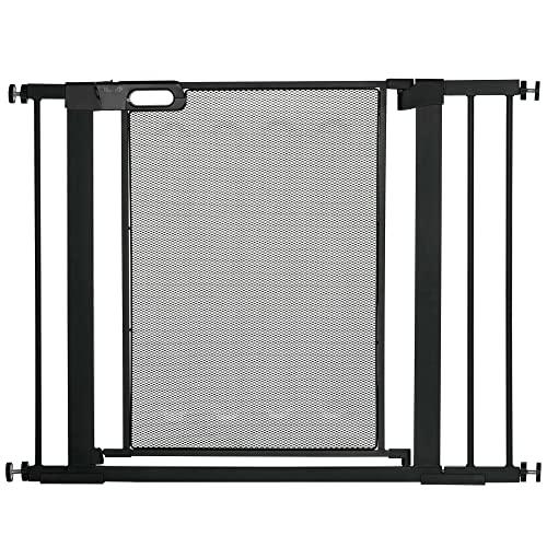 PawHut Cancelletto per Cani Estensibile a Pressione, Cancello di Sicurezza con Chiusura Automatica in Acciaio e ABS, 75-103x76 cm, Nero