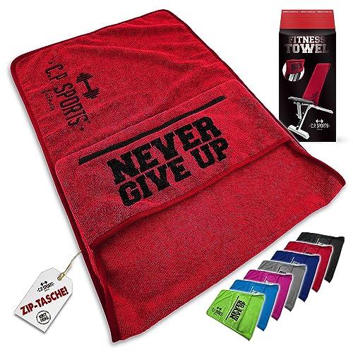 C.P. Sports - Asciugamano fitness in microfibra, fissaggio + borsa con chiusura lampo, per palestra, allenamento, sport, extra morbido, lavabile, lungo e grande, unisex
