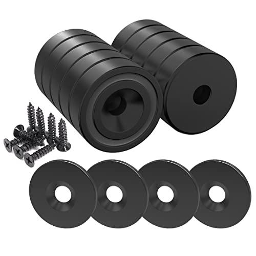 Magnetpro 12 pezzi magneti 10 KG forza 20 x 7 mm con foro e capsula, magnete al neodimio con base in acciaio svasato con viti e 12 cuscini in acciaio (Pianoforte Nero)