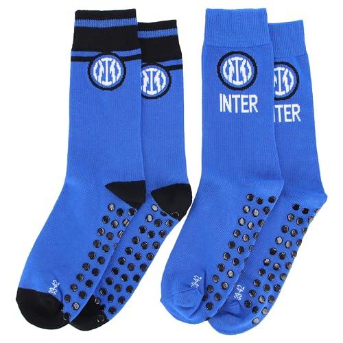 Inter linea Home Set 2 paia calze antiscivolo ufficiali, Bambino e Adulto, in cotone blu royal con logo e scritta del club 35-38