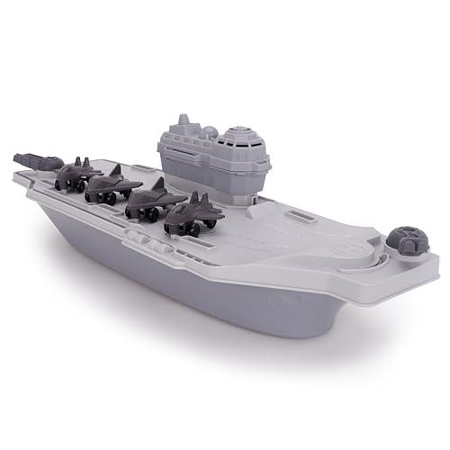 Toyland® Set di gioco militare portaerei con 4 aerei da combattimento staccabili - Nave da guerra grigia galleggiante per acqua - Giocattolo per piscina e bagnetto - Età 3+