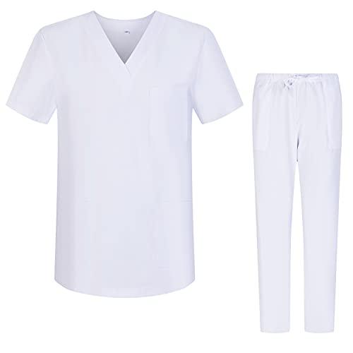 MISEMIYA Uniforme Medica Unisex Bianca - Completo Camice e Pantaloni