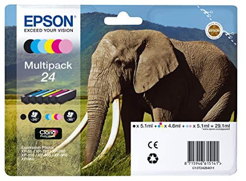 Epson 24 Serie Elefante Cartuccia Originale, Multipack, Standard, 6 Colori