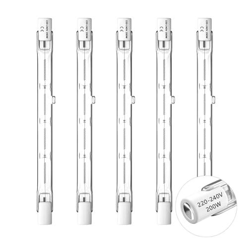 Lampadine Alogene R7S 118mm 200W, Bianco Caldo 3000K (5 Pezzi)
