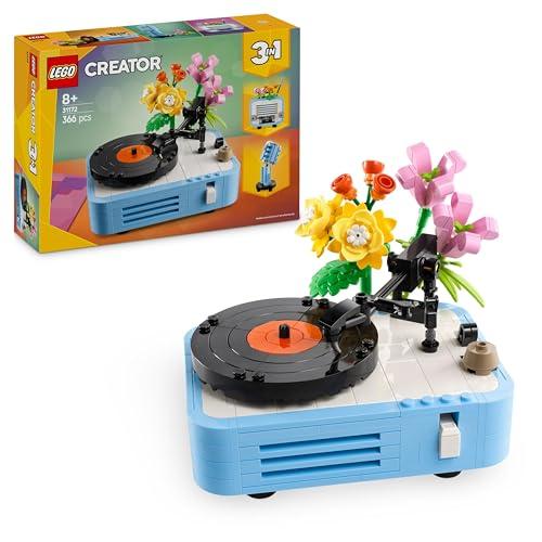 LEGO Creator 3 in 1 Giradischi con Fiori - Modellino Ricostruibile in Radio Retrò o in Microfono - Giochi Creativi per Bambine e Bambini da 8 Anni in su Fan della Musica - Idea Regalo - 31172
