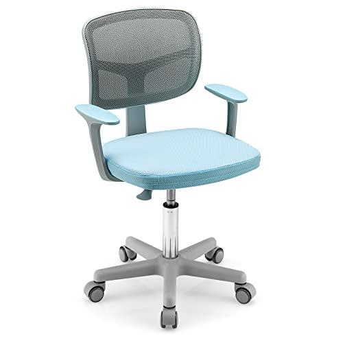 COSTWAY Sedia Ergonomica per Scrivania Bambini, Altezza Regolabile, Girevole e con Freni (Blu)