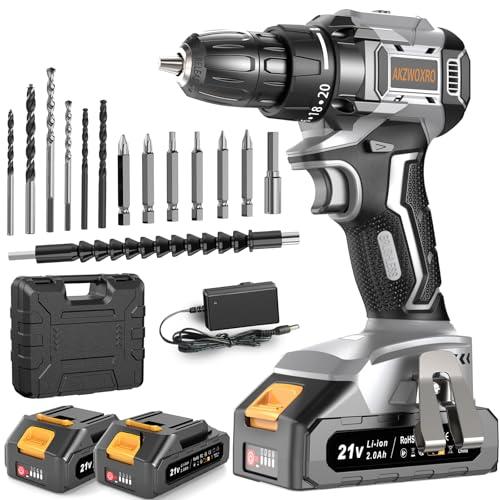 AKZWOXRO Trapano Avvitatore a Batteria 21V Brushless con 2 Batterie e Accessori