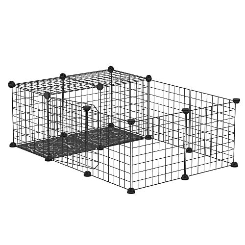PawHut Recinto per Conigli, Porcellini d'India e Roditori Modulabile, Box per Animali con Accessori Montaggio, 105x70x35cm, Nero