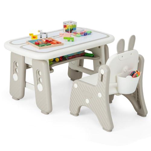 COSTWAY Set Tavolo e Sedia per Bambini con Lavagna Magnetica