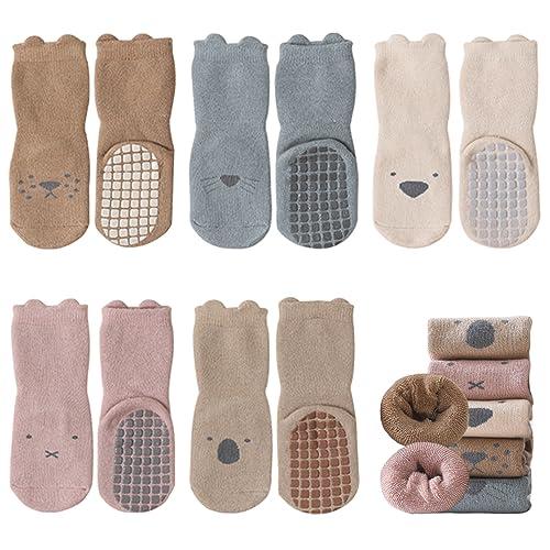 Calzini Antiscivolo per Neonati e Bambini in Cotone con Motivi Animali - 5 Paia