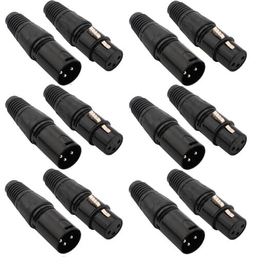 RUNCCI-YUN Kit 12 Connettori XLR a Saldare, 3 Pin Maschio/Femmina per Microfono, Neri
