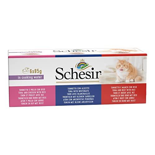 Schesir, Cibo Umido per Gatti Adulti Gusti Assortiti, Filetti in Acqua - Totale 510 gr (6 Lattine da 85G)