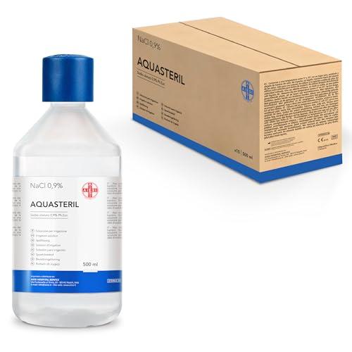 AIESI® Soluzione fisiologica salina per lavaggi nasali ed irrigazione 500 ml sterile con tappo AQUASTERIL (Confezione da 10 pezzi), Sodio cloruro 0,9%