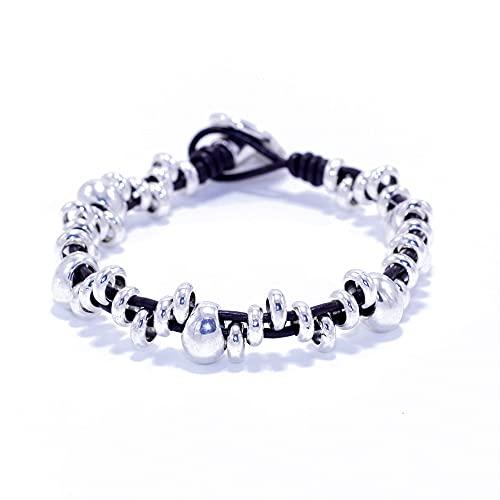 NILUXE DESIGN - Bracciale Boho in Pelle e Argento con Cristalli Cechi