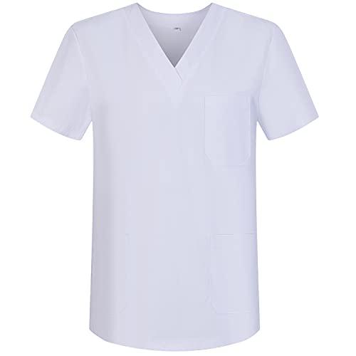 MISEMIYA - Abbigliamento Lavoro Unisex Collo Picco Maniche Corte Uniforme Clinica Ospedale Pulizia Veterinario IGIENE OSPITALITÀ - Ref.817 - Bianco - Large