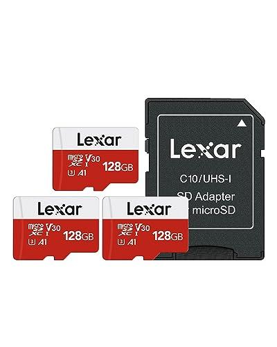 Lexar Micro SD 128 GB 3PK, Scheda Micro SD fino a 100 MB/sec(R), Scheda di Memoria microSDXC con Adattatore SD, A1, U3, C10, V30, Micro SD Card Confezione da 3