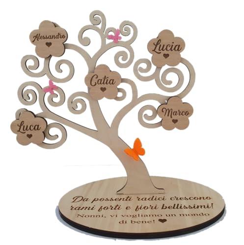 Albero della vita in legno con dedica personalizzata e nomi - regalo per la festa dei nonni - 50 anni matrimonio, festa della mamma del papà, maestre - idee idea regalo legno personalizzato