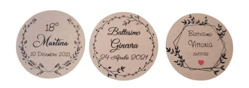 ArtigianeriA - Set di 20 (o più) Adesivi Kraft personalizzati per bomboniere fai da te