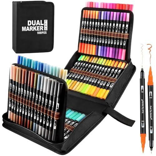 Gelanty Dual Brush Pen Set, Pennarelli a Doppia Punta Pennarelli Punta Fine Penne Lettering Da ​Disegno Di Pennarelli