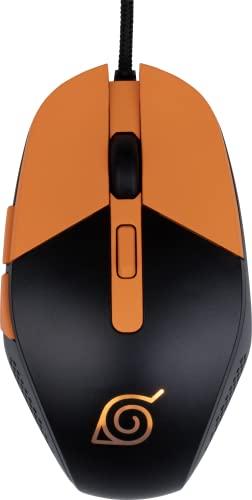 Konix Naruto Shippuden Mouse gaming con cavo - PC - 3 livelli di DPI - Retroilluminazione LED - Cavo di 1,8 m - Design Konoha - Nero e arancione