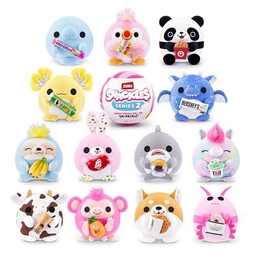 Snackle Serie 2 Snackle da 13 cm di ZURU Peluche da 13 cm batuffoloso, coccoloso e schiacciabile con accessorio Snack ufficiale
