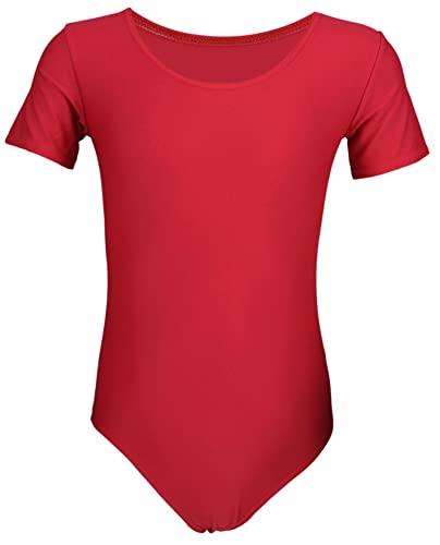 Aquarti Body da Danza con Maniche Corte per Bambina, Rosso, 140