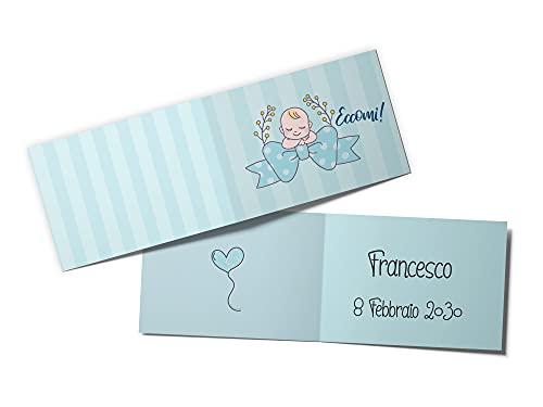 Bigliettini Bomboniera Fiocco Azzurro Battesimo Nascita