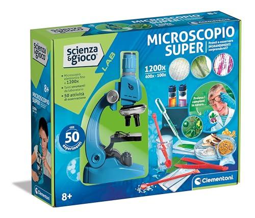 Clementoni Scienza e Gioco Lab - Microscopio Super - Laboratorio con 50 Esperimenti di Scienza, Microscopio per Bambini Ottico ed Elettronico 1200X, Gioco Scientifico 8 Anni, in Italiano, 19228