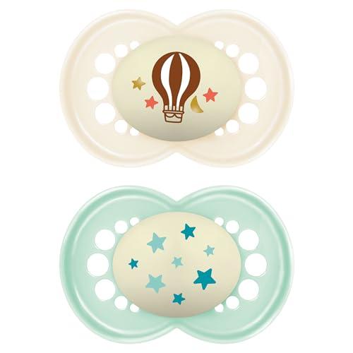 MAM Original Night Ciuccio Luminoso in Set da 2, in Silicone SkinSoft con Custodia Porta Succhietto, 16+ Mesi, Neutro
