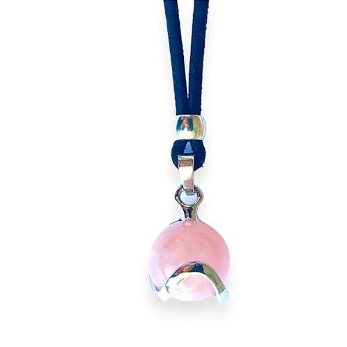 Ciondolo di Pietre Energetiche Naturali Uomo Donna - Zama placcata in Argento - Collana di Pietre Colorate Curative - Sfera (Quarzo Rosa)
