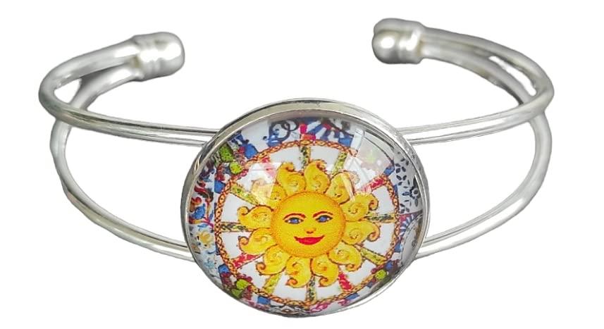 Bracciale Sicily - Motivo Siciliano Rigido Regolabile con Cabochon