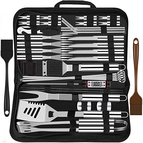 Grilliance Set di 38 posate per barbecue, in acciaio inox, accessori per barbecue per uomini, regalo di compleanno, set di utensili per barbecue di alta qualità, valigetta per barbecue，argento