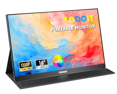 Yodoit - Monitor portatile 16”, 1920 x 1200, FHD, schermo IPS, display 16:10 con USB tipo C e altoparlanti integrati, con Smart Cover, compatibile con PC, laptop, MacBook, Xbox