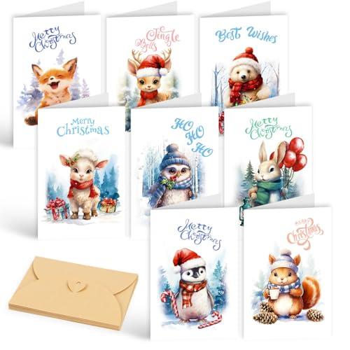 DERAYEE Biglietti Auguri di Natale - Set da 16 Cartoline Natalizie con Buste
