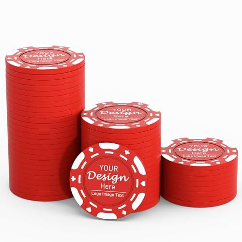 Shueewago 100-1000 fiches da poker in ABS personalizzate, disponibili in 9 colori, con testo o immagine personalizzata per bar, bevande o dessert, feste, matrimoni, produzione Rush disponibile (rosso)