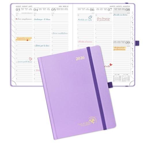 Agenda Settimanale Verticale 2026 POPRUN - Viola Chiaro