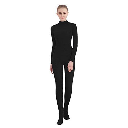SUPRNOWA Unitard Unisex Finto Dolcevita in Lycra Spandex a Manica Lunga - Nero a Piedi