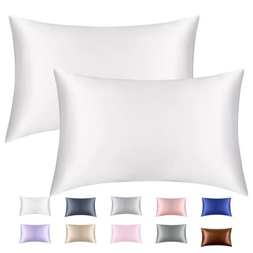 Federa in raso morbido e setoso per capelli da donna, federa in raso di seta con chiusura a busta (bianco, 50 x 76 cm)