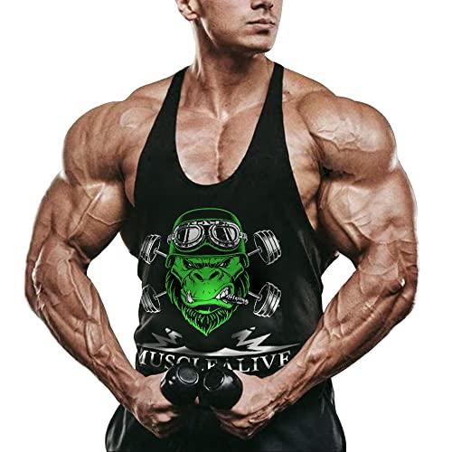 Muscle Alive Uomo Fitness sotto Maglie Sportive Canotta Bodybuilding Palestra Allenarsi Stringer Vest Arch Man Nero L