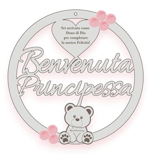 Fiocco Nascita Personalizzato in Legno con Fiori - Decorazione per Cameretta