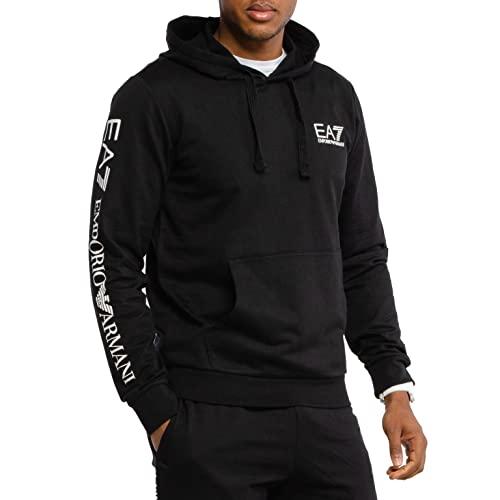Emporio Armani EA7 Felpa Uomo con Cappuccio Nera Logo Bianco