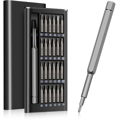 Generic Set di cacciaviti di precisione 25 in 1, mini kit di riparazione multifunzione magnetico per elettronica, laptop, orologi e altro, nero, piatto, croce, torx, torx, sicurezza Torx, Pentagono
