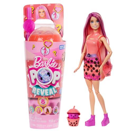 Barbie - Pop Reveal Serie Bubble Tea, bambola alla moda Mango Mochi profumata con cucciolo e 8 accessori a sorpresa con effetto cambia colore, giocattolo per bambini, 3+ anni, HTJ22