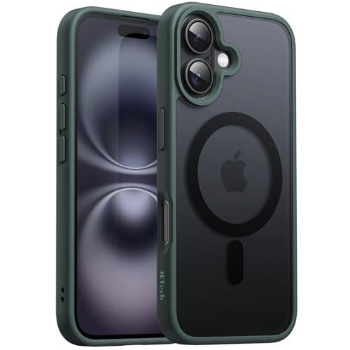 JETech Cover Magnetica per iPhone 16 6,1 Pollici Compatibile con MagSafe, Traslucido Opaco Retro Sottile Antiurto Cellulare Custodia (Verde Scuro)