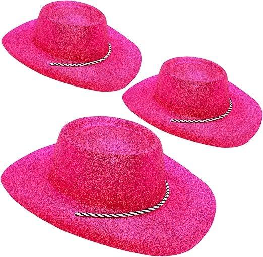Toyland® Confezione da 3 - Cappelli da Cowboy Rosa Glitter 34cm