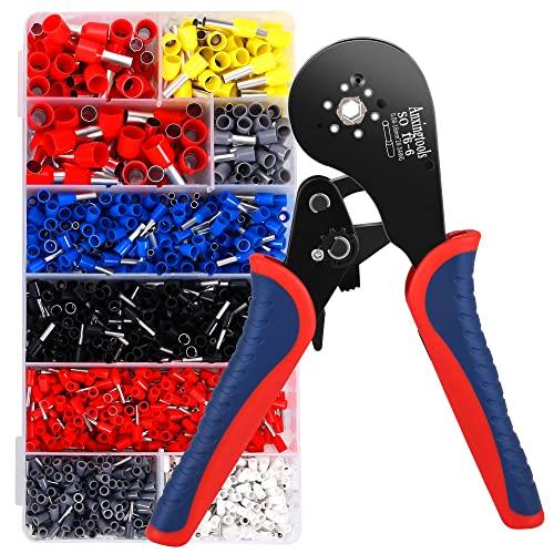 Kit di strumenti per crimpare puntali, pinza per crimpare filo esagonale per 0,08-16 mm²con terminali di estremità filo di rame rosso 1200PCS, strumento di crimpatura filo a cricchetto