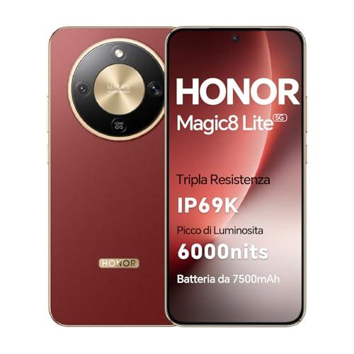 HONOR Magic8 Lite Smartphone 5G, display AMOLED da 6,79 pollici, tripla resistenza IP68/IP69K, batteria da 7500 mAh, fotocamera da 108 MP con OIS, doppia SIM, NFC (Reddish Brown, 256, GB, GB, 8)
