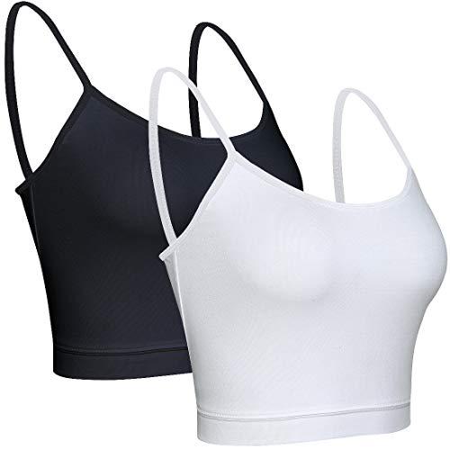 BQTQ 2 Pezzi Canotta in Cotone 2 Colori Canottiera di Base per Donna (Nero, Bianco, M)