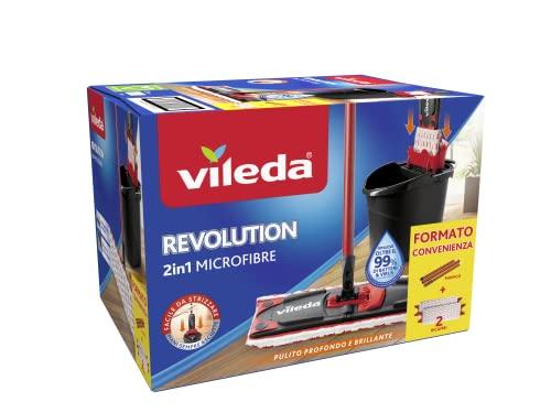 Vileda Revolution Sistema Lavapavimenti con Secchio, Strizzatore e Piastra, con 2 Panni in Microfibra