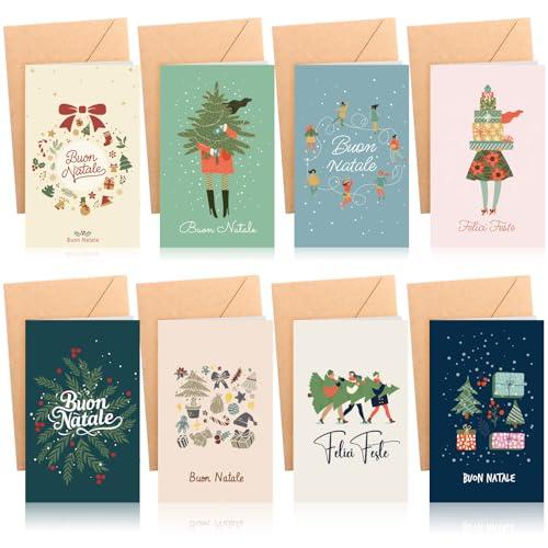 Kesote Biglietti Auguri Natale, 16 Pezzi con Busta - 8 Design Natalizi
